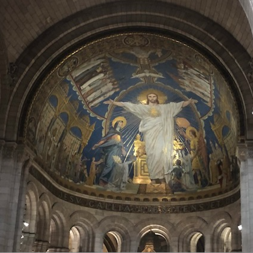 Vue de l'intérieur de la basilique : mosaïque du Sacré Cœur de Montmartre