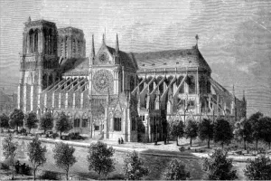 Gravure de la cathédrale de Paris, avant la construction de sa flèche au 19e siècle