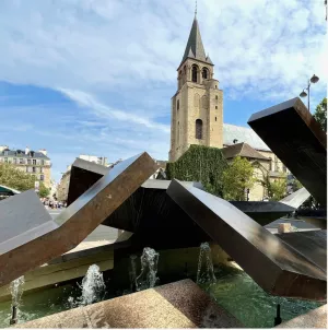 Vue de la fontaine L'Embâcle et de l'église Saint-Germain-des Prés © Whatizis